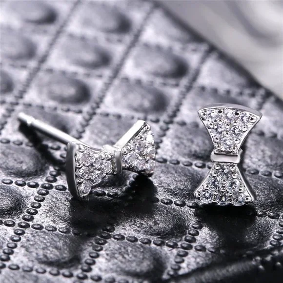 🍁Dainty Bow Sweet CZ Bow Shape Stud Earrings for Women, GPMB1425 - Picture 4 of 6
